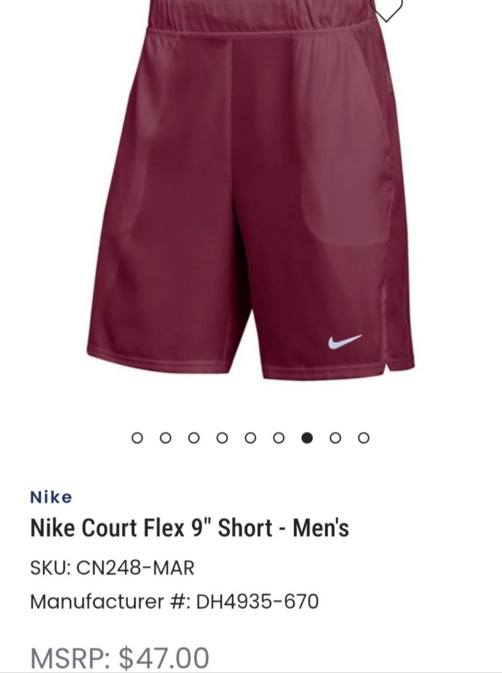 Nike Court Flex 9" Tennis Shorts Pockets Red Burgundy DH4935-670 Mens L NEW